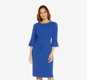 Knit Draped Sheath Dress In Blue Sapphire Adrianna Papell at Adrianna Papell